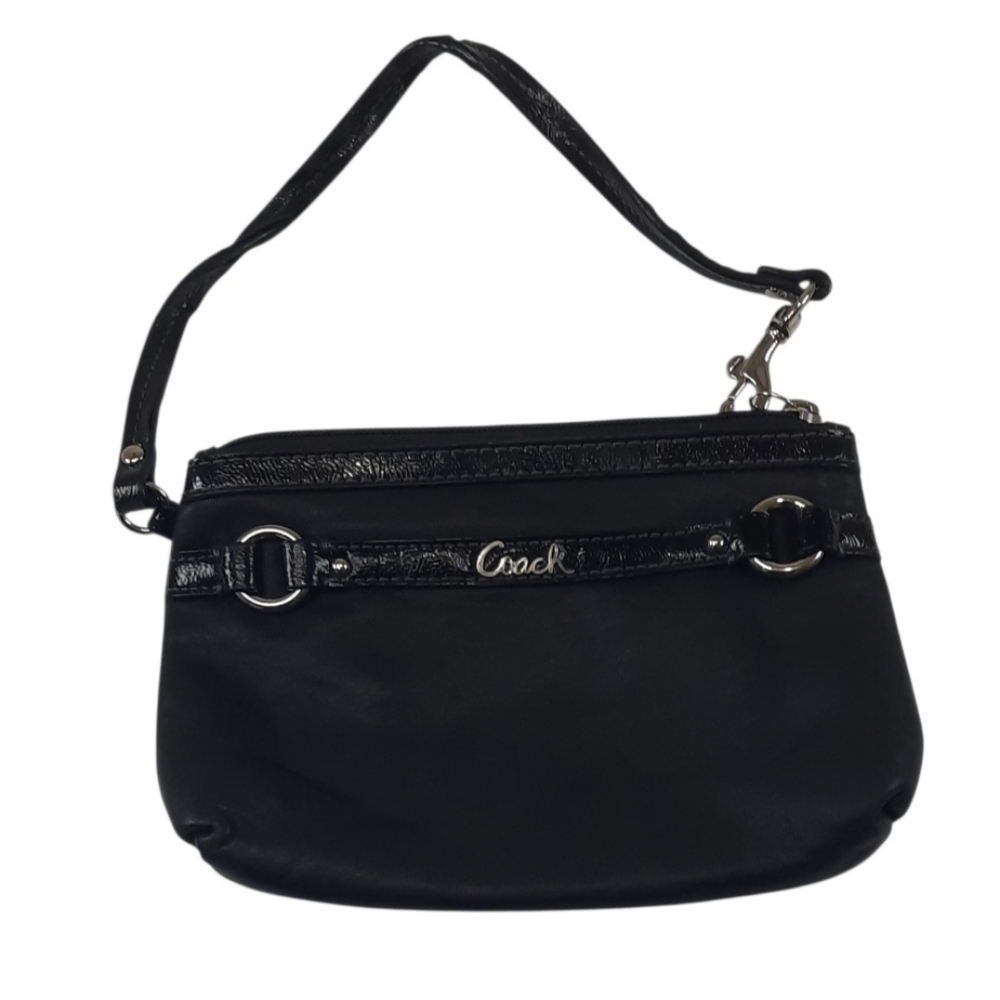 COACH BLACK PENELOPE SMALL SMOOTH LEATHER WRISTLET WALLET CARD COIN HOLDER